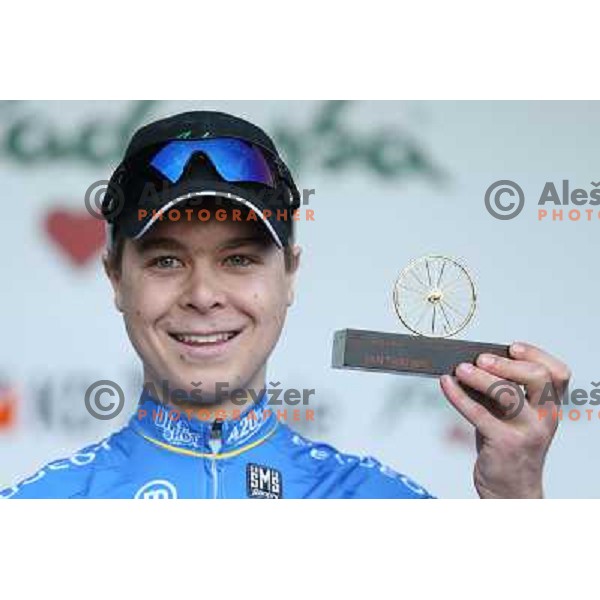 Jan Tratnik with Scott golden bike award for under 23 category after last race of the 2012 professional cycling season in Podsmreka, Ljubljana, Slovenia on October 21, 2012 