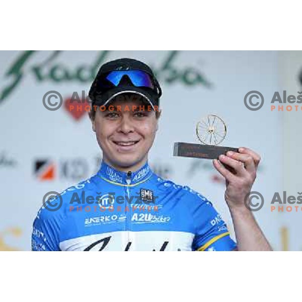 Jan Tratnik with Scott golden bike award for under 23 category after last race of the 2012 professional cycling season in Podsmreka, Ljubljana, Slovenia on October 21, 2012 