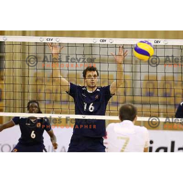 Matej Vidic of ACH Volley in action during volleyball match ACH Volley-Unicef Bratislava in round 4 of Central European league, played in Hala Tivoli, Ljubljana, Slovenia on October 20, 2012 