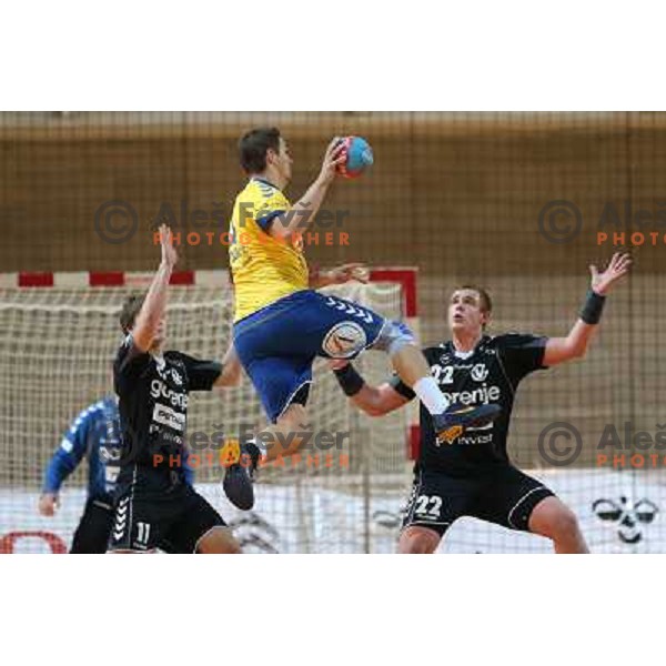 Matej Gaber of Gorenje Velenje in action during handball match Cimos Koper-Gorenje Velenje in round 8 of 1.NLB leasing liga 2012/13, played at Bonifika Hall, Koper on October 27,2012 