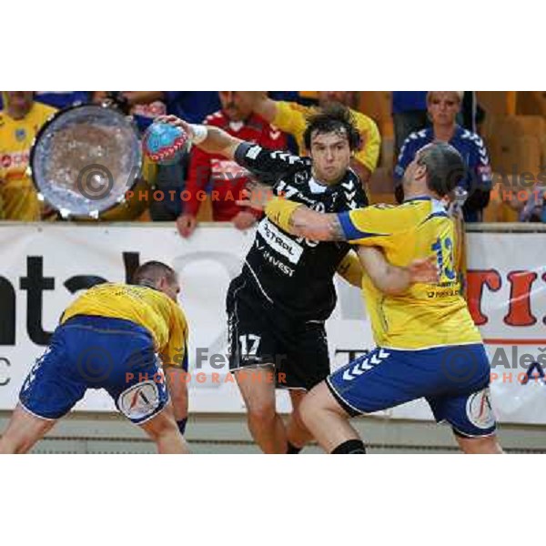Klemen Cehte of Gorenje Velenje in action during handball match Cimos Koper-Gorenje Velenje in round 8 of 1.NLB leasing liga 2012/13, played at Bonifika Hall, Koper on October 27,2012 