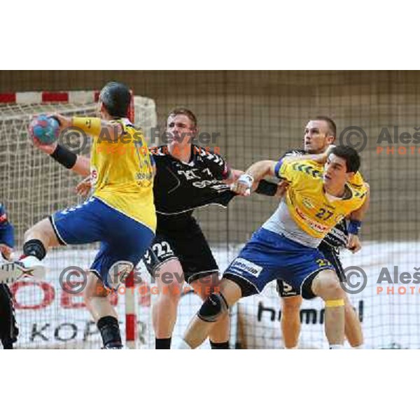 Matej Gaber of Gorenje Velenje in action during handball match Cimos Koper-Gorenje Velenje in round 8 of 1.NLB leasing liga 2012/13, played at Bonifika Hall, Koper on October 27,2012 