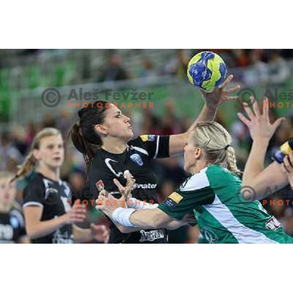 Carmen Martin of Krim Mercator in action during handball match Krim Mercator-Gyori Audi ETO in round 3 of EHF Women\'s Champions League, played in Arena Stozice, Ljubljana, Slovenia on October 28,2012 