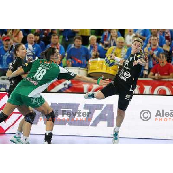 Maja Zrnec of Krim Mercator in action during handball match Krim Mercator-Gyori Audi Eto KC in round 3 of EHF Women\'s Champion league, played in Arena Stozice, Ljubljana, Slovenia on October 28, 2012 