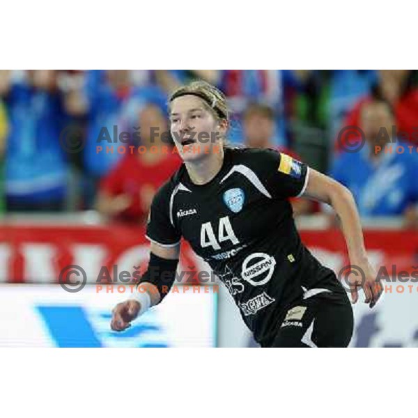 Maja Zrnec of Krim Mercator in action during handball match Krim Mercator-Gyori Audi Eto KC in round 3 of EHF Women\'s Champion league, played in Arena Stozice, Ljubljana, Slovenia on October 28, 2012 