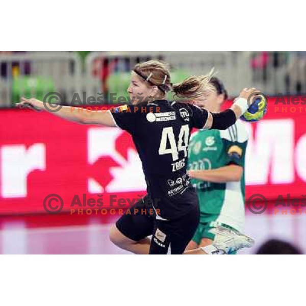 Maja Zrnec of Krim Mercator in action during handball match Krim Mercator-Gyori Audi Eto KC in round 3 of EHF Women\'s Champion league, played in Arena Stozice, Ljubljana, Slovenia on October 28, 2012 