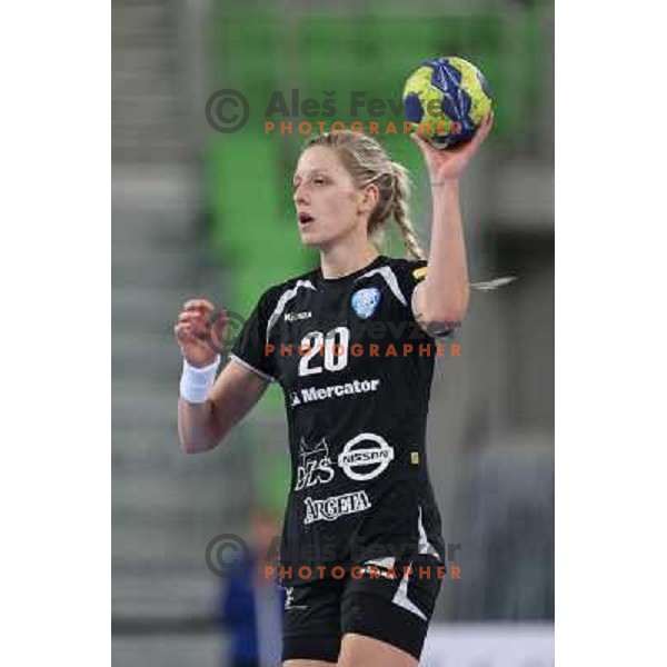 Susann Muller of Krim Mercator in action during handball match Krim Mercator-Gyori Audi Eto KC in round 3 of EHF Women\'s Champion league, played in Arena Stozice, Ljubljana, Slovenia on October 28, 2012 