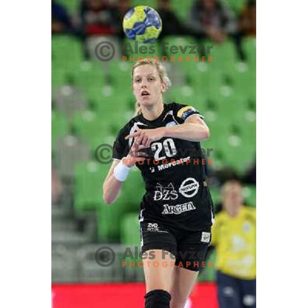 Susann Muller of Krim Mercator in action during handball match Krim Mercator-Gyori Audi Eto KC in round 3 of EHF Women\'s Champion league, played in Arena Stozice, Ljubljana, Slovenia on October 28, 2012 