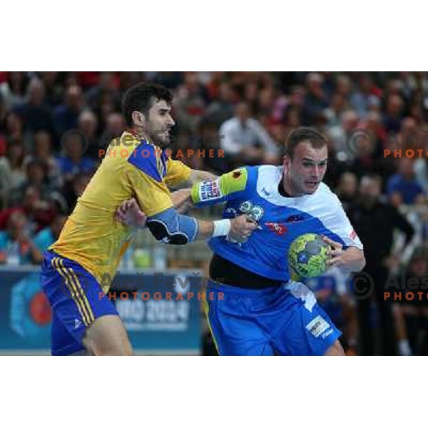 Uors Zorman of Slovenia in action during handball match Slovenia-Romania in qualification for EHF Euro Handball 2014, played in Bonifika Hall, Koper, Slovenia on October 31,2012 