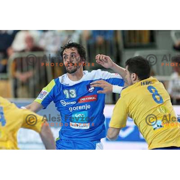 David Spiler of Slovenia in action during handball match Slovenia-Romania in qualification for EHF Euro Handball 2014, played in Bonifika Hall, Koper, Slovenia on October 31,2012 