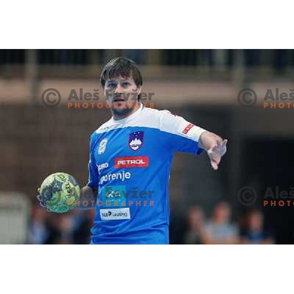 Marko Bezjak of Slovenia in action during handball match Slovenia-Romania in qualification for EHF Euro 2014, played in Bonifika Hall, Koper, Slovenia on October 31, 2012 