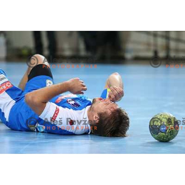 Marko Bezjak of Slovenia in action during handball match Slovenia-Romania in qualification for EHF Euro 2014, played in Bonifika Hall, Koper, Slovenia on October 31, 2012 