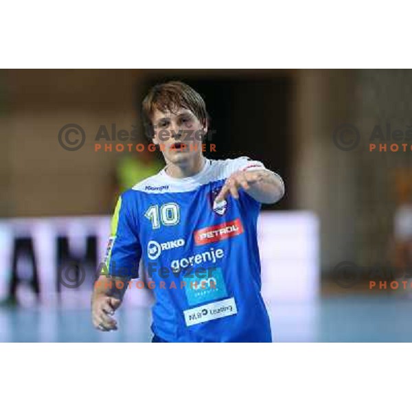 Jure Dolenec of Slovenia in action during handball match Slovenia-Romania in qualification for EHF Euro 2014, played in Bonifika Hall, Koper, Slovenia on October 31, 2012 