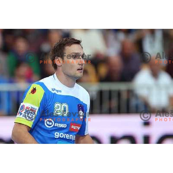 Luka Zvizej of Slovenia in action during handball match Slovenia-Romania in qualification for EHF Euro 2014, played in Bonifika Hall, Koper, Slovenia on October 31, 2012 