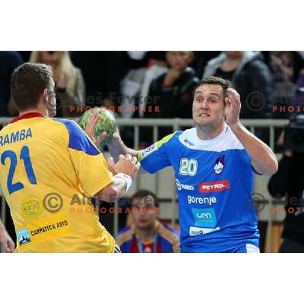 Luka Zvizej of Slovenia in action during handball match Slovenia-Romania in qualification for EHF Euro 2014, played in Bonifika Hall, Koper, Slovenia on October 31, 2012 