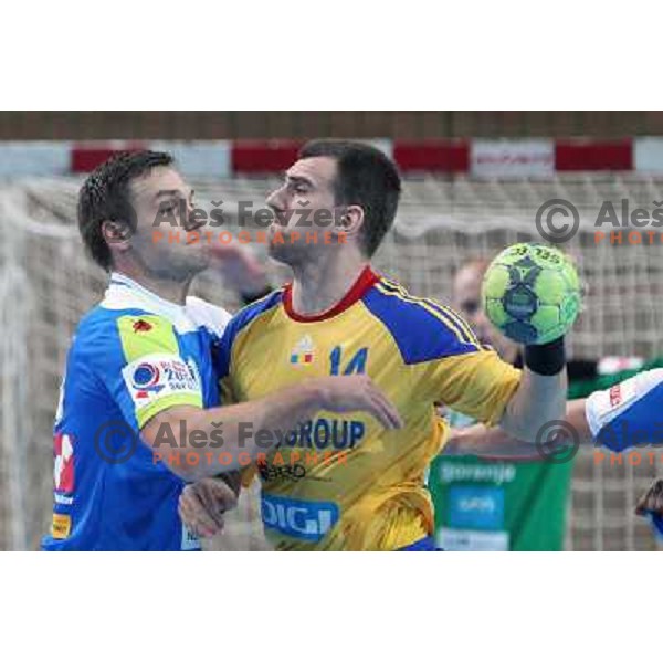 Luka Zvizej of Slovenia in action during handball match Slovenia-Romania in qualification for EHF Euro 2014, played in Bonifika Hall, Koper, Slovenia on October 31, 2012 