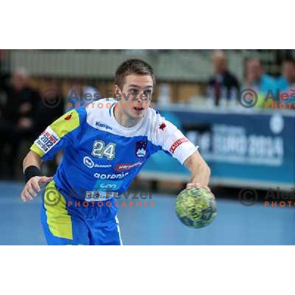 Gasper Marguc of Slovenia in action during handball match Slovenia-Romania in qualification for EHF Euro 2014, played in Bonifika Hall, Koper, Slovenia on October 31, 2012 