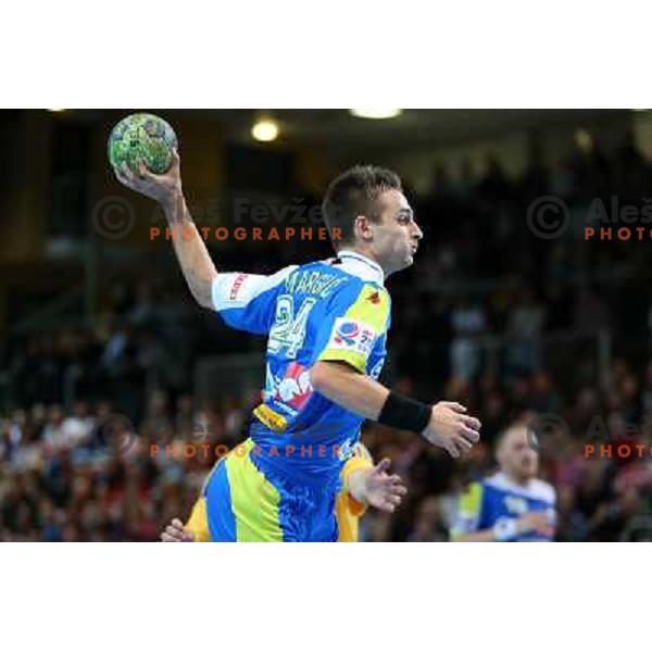 Gasper Marguc of Slovenia in action during handball match Slovenia-Romania in qualification for EHF Euro 2014, played in Bonifika Hall, Koper, Slovenia on October 31, 2012 
