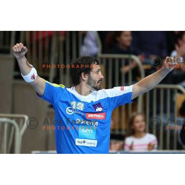 David Spiler of Slovenia in action during handball match Slovenia-Romania in qualification for EHF Euro 2014, played in Bonifika Hall, Koper, Slovenia on October 31, 2012 