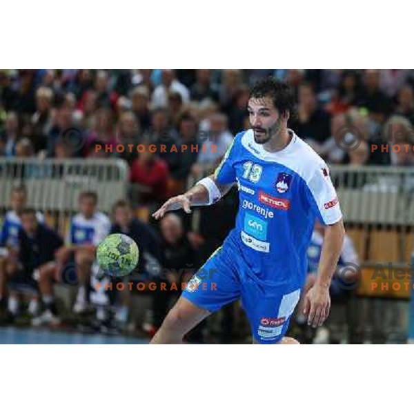 David Spiler of Slovenia in action during handball match Slovenia-Romania in qualification for EHF Euro 2014, played in Bonifika Hall, Koper, Slovenia on October 31, 2012 