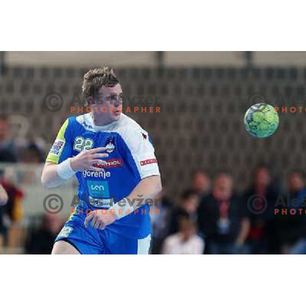 Matej Gaber of Slovenia in action during handball match Slovenia-Romania in qualification for EHF Euro 2014, played in Bonifika Hall, Koper, Slovenia on October 31, 2012 
