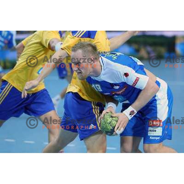 Miha Zvizej of Slovenia in action during handball match Slovenia-Romania in qualification for EHF Euro 2014, played in Bonifika Hall, Koper, Slovenia on October 31, 2012 