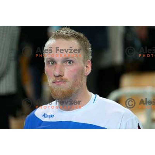 Miha Zvizej of Slovenia in action during handball match Slovenia-Romania in qualification for EHF Euro 2014, played in Bonifika Hall, Koper, Slovenia on October 31, 2012 