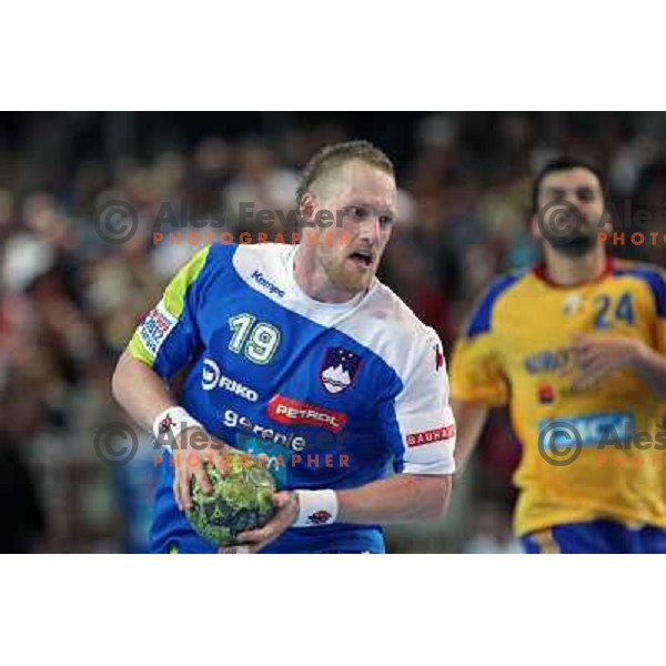 Miha Zvizej of Slovenia in action during handball match Slovenia-Romania in qualification for EHF Euro 2014, played in Bonifika Hall, Koper, Slovenia on October 31, 2012 