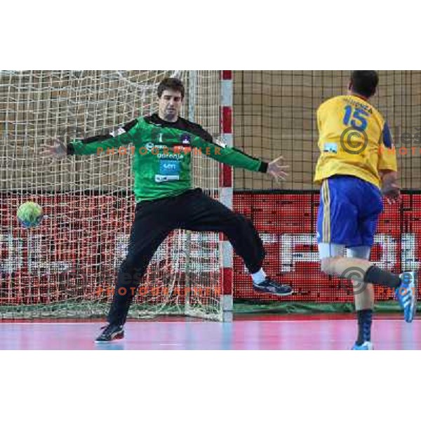 Matevz Skok of Slovenia in action during handball match Slovenia-Romania in qualification for EHF Euro 2014, played in Bonifika Hall, Koper, Slovenia on October 31, 2012 