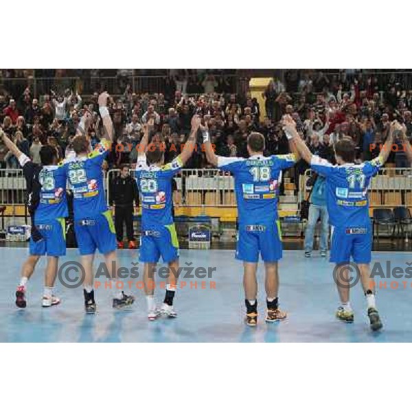 Team of Slovenia at handball match Slovenia-Romania in qualification for EHF Euro 2014, played in Bonifika Hall, Koper, Slovenia on October 31, 2012 