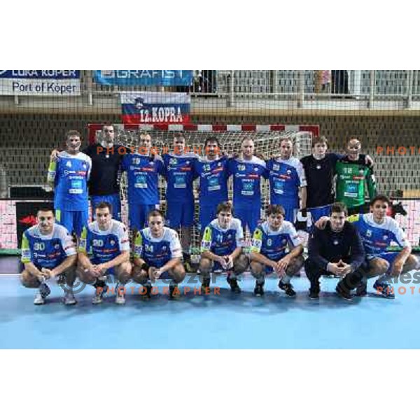 Team of Slovenia at handball match Slovenia-Romania in qualification for EHF Euro 2014, played in Bonifika Hall, Koper, Slovenia on October 31, 2012 