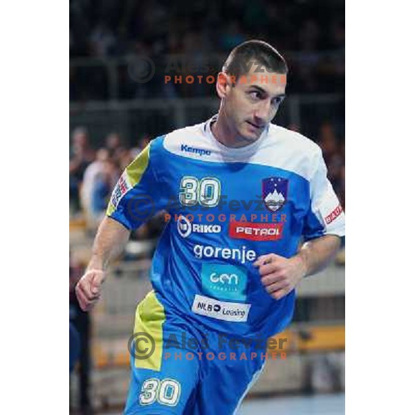 Dragan Gajic of Slovenia in action during handball match Slovenia-Romania in qualification for EHF Euro 2014, played in Bonifika Hall, Koper, Slovenia on October 31, 2012 