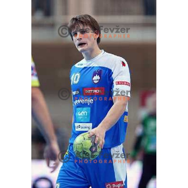 Jure Dolenec of Slovenia in action during handball match Slovenia-Romania in qualification for EHF Euro 2014, played in Bonifika Hall, Koper, Slovenia on October 31, 2012 
