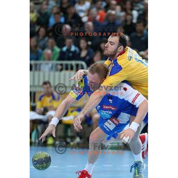 Miha Zvizej of Slovenia in action during handball match Slovenia-Romania in qualification for EHF Euro 2014, played in Bonifika Hall, Koper, Slovenia on October 31, 2012 