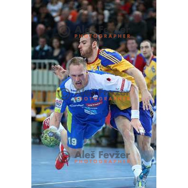 Miha Zvizej of Slovenia in action during handball match Slovenia-Romania in qualification for EHF Euro 2014, played in Bonifika Hall, Koper, Slovenia on October 31, 2012 