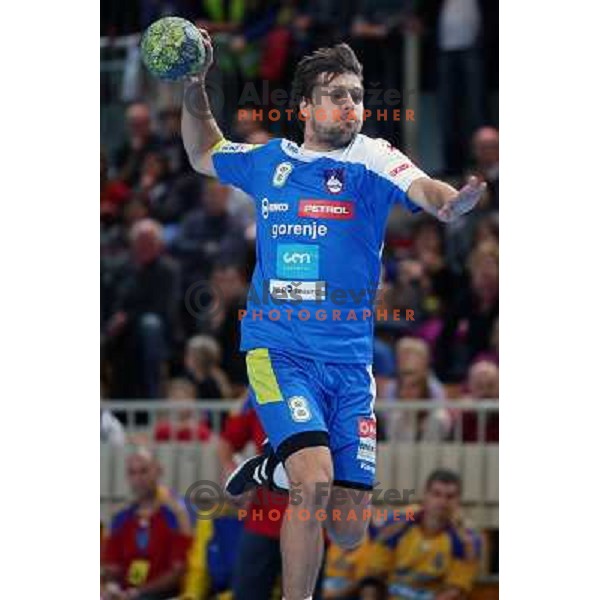 Marko Bezjak of Slovenia in action during handball match Slovenia-Romania in qualification for EHF Euro 2014, played in Bonifika Hall, Koper, Slovenia on October 31, 2012 