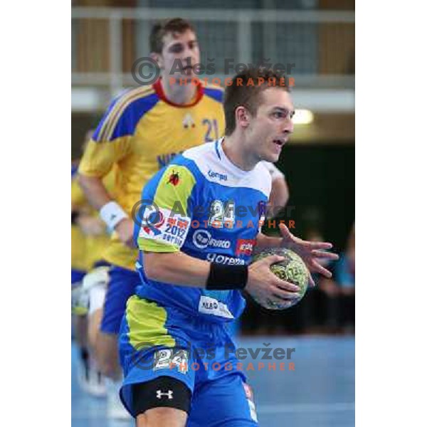 Gasper Marguc of Slovenia in action during handball match Slovenia-Romania in qualification for EHF Euro 2014, played in Bonifika Hall, Koper, Slovenia on October 31, 2012 