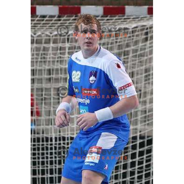 Matej Gaber of Slovenia in action during handball match Slovenia-Romania in qualification for EHF Euro 2014, played in Bonifika Hall, Koper, Slovenia on October 31, 2012 