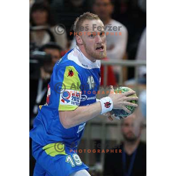 Miha Zvizej of Slovenia in action during handball match Slovenia-Romania in qualification for EHF Euro 2014, played in Bonifika Hall, Koper, Slovenia on October 31, 2012 