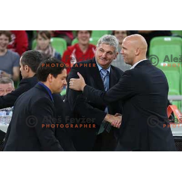 Ales Pipan of MZT and Andrej Zakelj of Union Olimpija in action during basketball match Union Olimpija-MZT Skopje in round 7 of ABA league, played in Arena Stozice, Ljubljana, Slovenia on November 5, 2012 