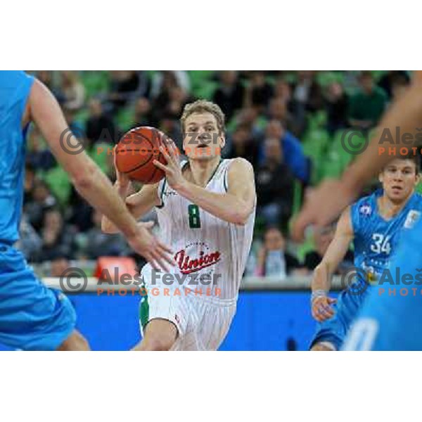 Jaka Blazic of Union Olimpija in action during basketball match Union Olimpija-MZT Skopje in round 7 of ABA league, played in Arena Stozice, Ljubljana, Slovenia on November 5, 2012 