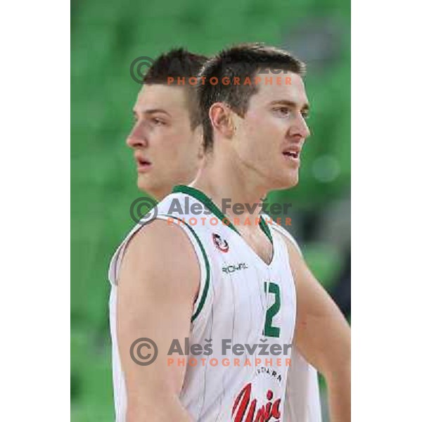 Alen Omic, Aaron Baynes of Union Olimpija in action during basketball match Union Olimpija-MZT Skopje in round 7 of ABA league, played in Arena Stozice, Ljubljana, Slovenia on November 5, 2012 