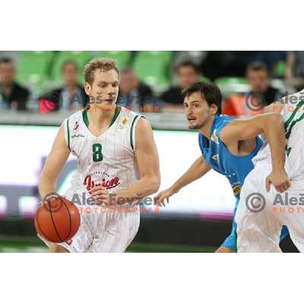 Jaka Blazic of Union Olimpija in action during basketball match Union Olimpija-MZT Skopje in round 7 of ABA league, played in Arena Stozice, Ljubljana, Slovenia on November 5, 2012 