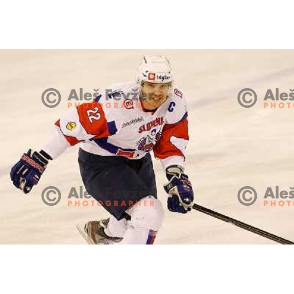 Marcel Rodman of Slovenia in action during ice-hockey match Slovenia-Italy at EIHC challenge tournament in Hala Tivoli, Ljubljana, Slovenia on November 8,2012 