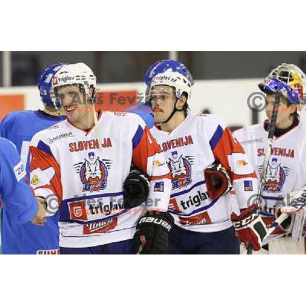 Anze Kopitar and Gasper Kopitar of Slovenia in action during ice-hockey match Slovenia-Italy at EIHC challenge tournament in Hala Tivoli, Ljubljana, Slovenia on November 8,2012 