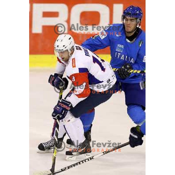 Rok Pajic of Slovenia in action during ice-hockey match Slovenia-Italy at EIHC challenge tournament in Hala Tivoli, Ljubljana, Slovenia on November 8,2012 