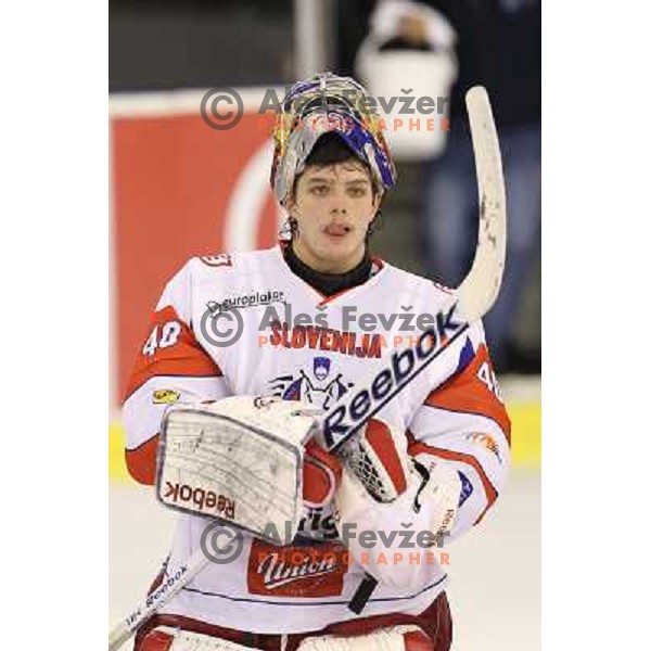 Luka Gracnar of Slovenia in action during ice-hockey match Slovenia-Italy at EIHC challenge tournament in Hala Tivoli, Ljubljana, Slovenia on November 8,2012 