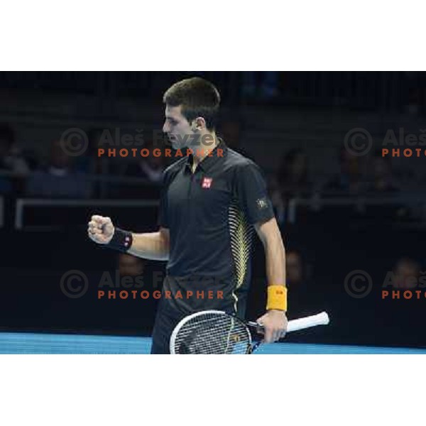 Novak Djokovic of Serbia in action during ATP Finals tournament in O2 Arena, London, Great Britain on November 2012 