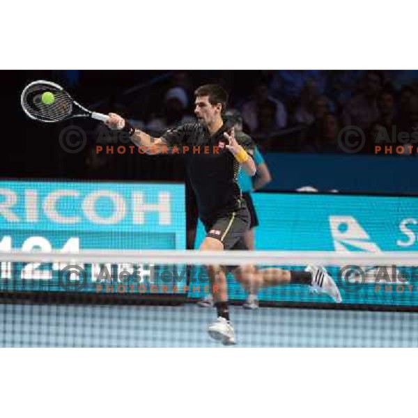 Novak Djokovic of Serbia in action during ATP Finals tournament in O2 Arena, London, Great Britain on November 2012 
