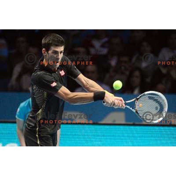 Novak Djokovic of Serbia in action during ATP Finals tournament in O2 Arena, London, Great Britain on November 2012 
